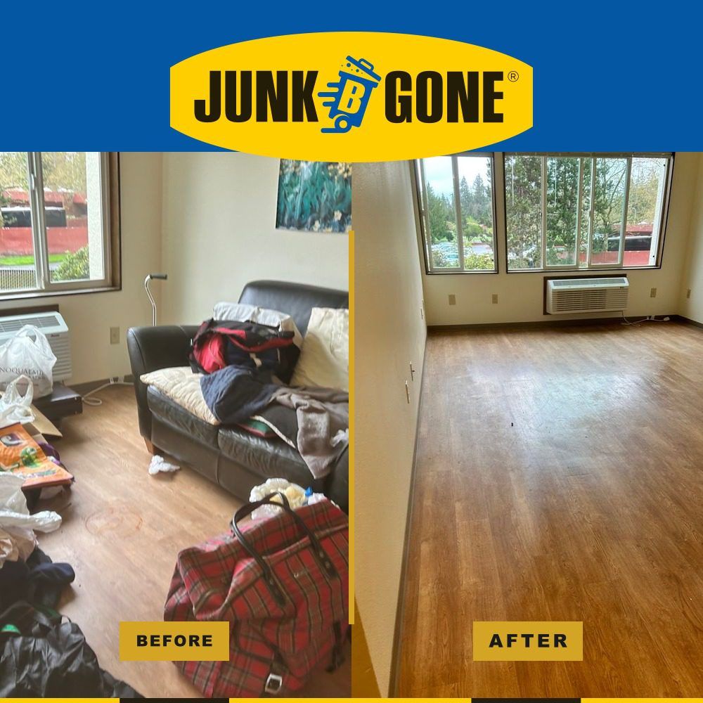 Apartment living room cleanout in Bellevue - Junk B Gone cleared a cluttered unit living room turn-ready at Elbert House Apartments