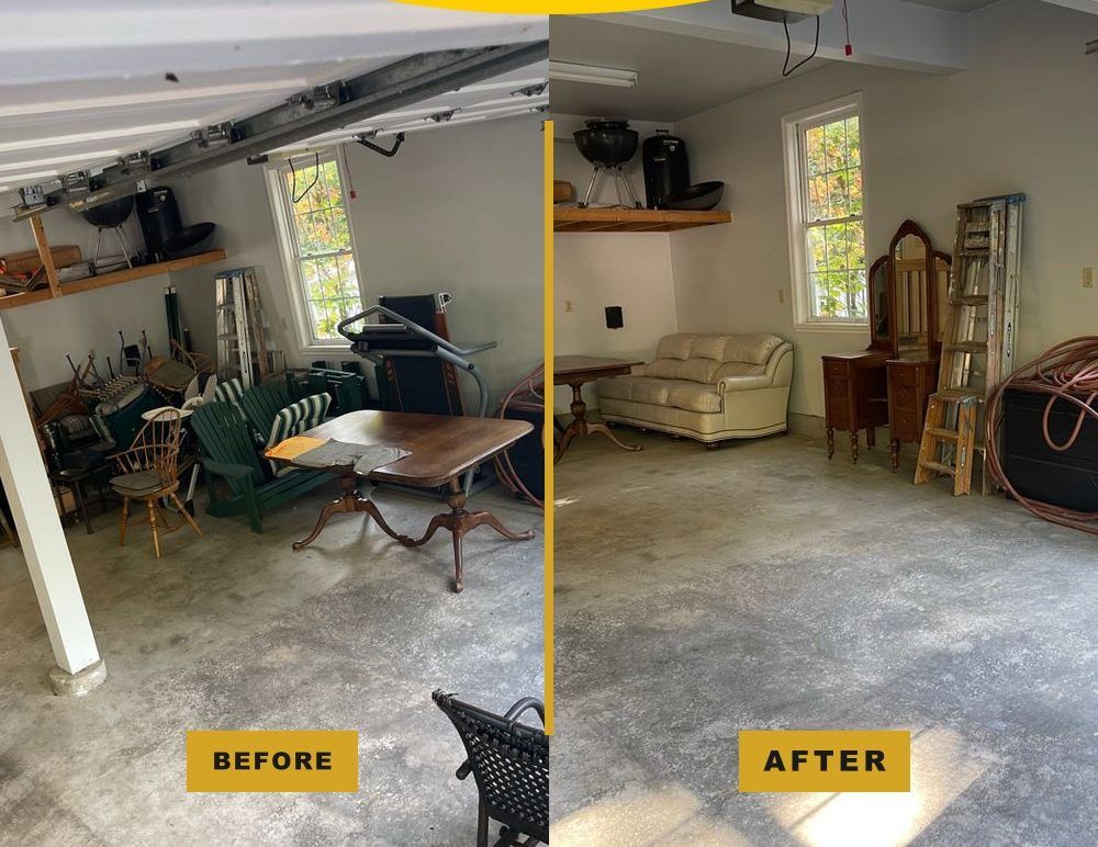 Before and after: chairs and outdoor furniture cleared from a Bellevue garage