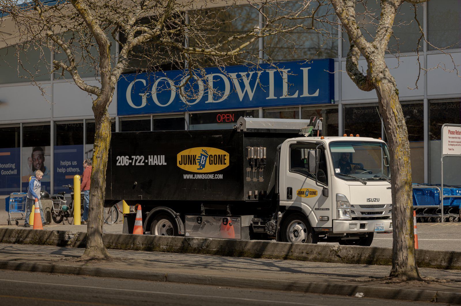 A Junk B Gone truck parked at a donation drop-off in Seattle