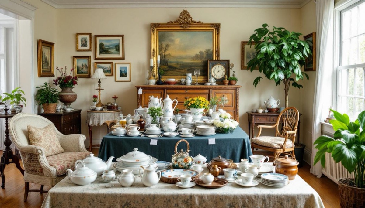 Donatable items from estate cleanout displayed for charitable organizations