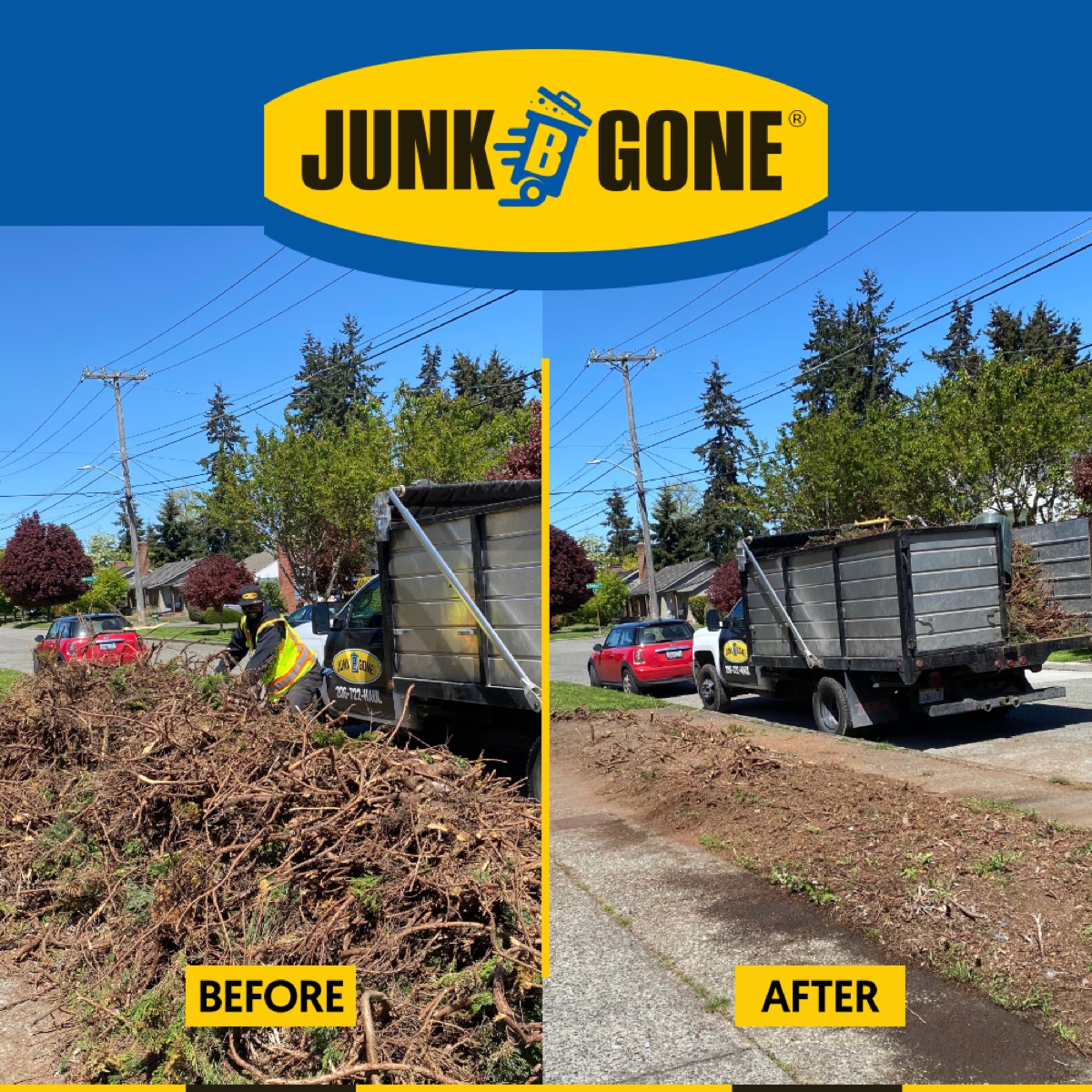 Yard waste removal — before and after